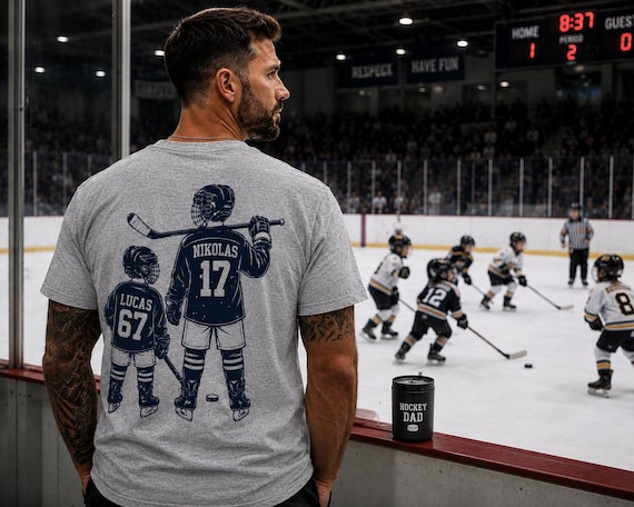 Personalized Hockey Dad T-Shirt, Custom Kids Names and Numbers, Father's Day Gift for Him, Sports Tee