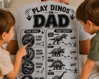 Playmat T-Shirt for Dad, Kids Play Dinosaurs on Back, Dino Zone T-Rex Stomp, Funny Father's Day Gift from Kids, Dinosaur Grandpa Shirt