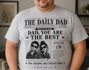Personalized fathers day shirt with kids photo, custom newspaper dad shirt, best dad ever gift from kids, funny dad birthday shirt