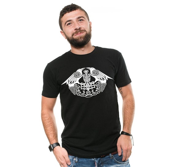 T-shirt Mythologie Nordique Odin's Ravens Huginn & Muninn - 100% Coton, Tailles S à 3XL