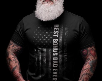 Bonus Dad Patriotic T-Shirt, USA Flag Stepdad Gift