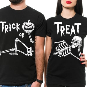 Couples Halloween Shirts, Halloween Couples Costume, Trick or Treat, Husband Wife Shirts, Skeleton Halloween Costume, Matching Halloween Tee