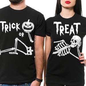 Couples Halloween Shirts, Halloween Couples Costume, Trick or Treat, Husband Wife Shirts, Skeleton Halloween Costume, Matching Halloween Tee