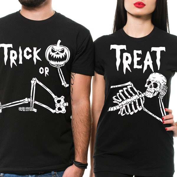 Couples Halloween Shirts, Halloween Couples Costume, Trick or Treat, Husband Wife Shirts, Skeleton Halloween Costume, Matching Halloween Tee