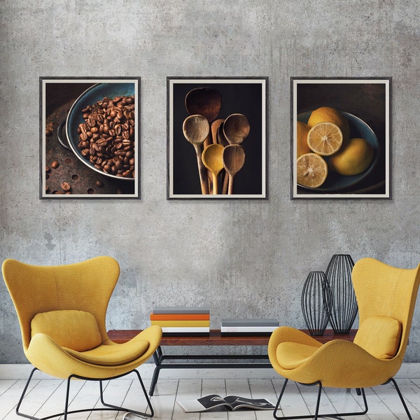 Set of 3 PRINTABLE "Mood food" digital download photography wall art suitable for large format