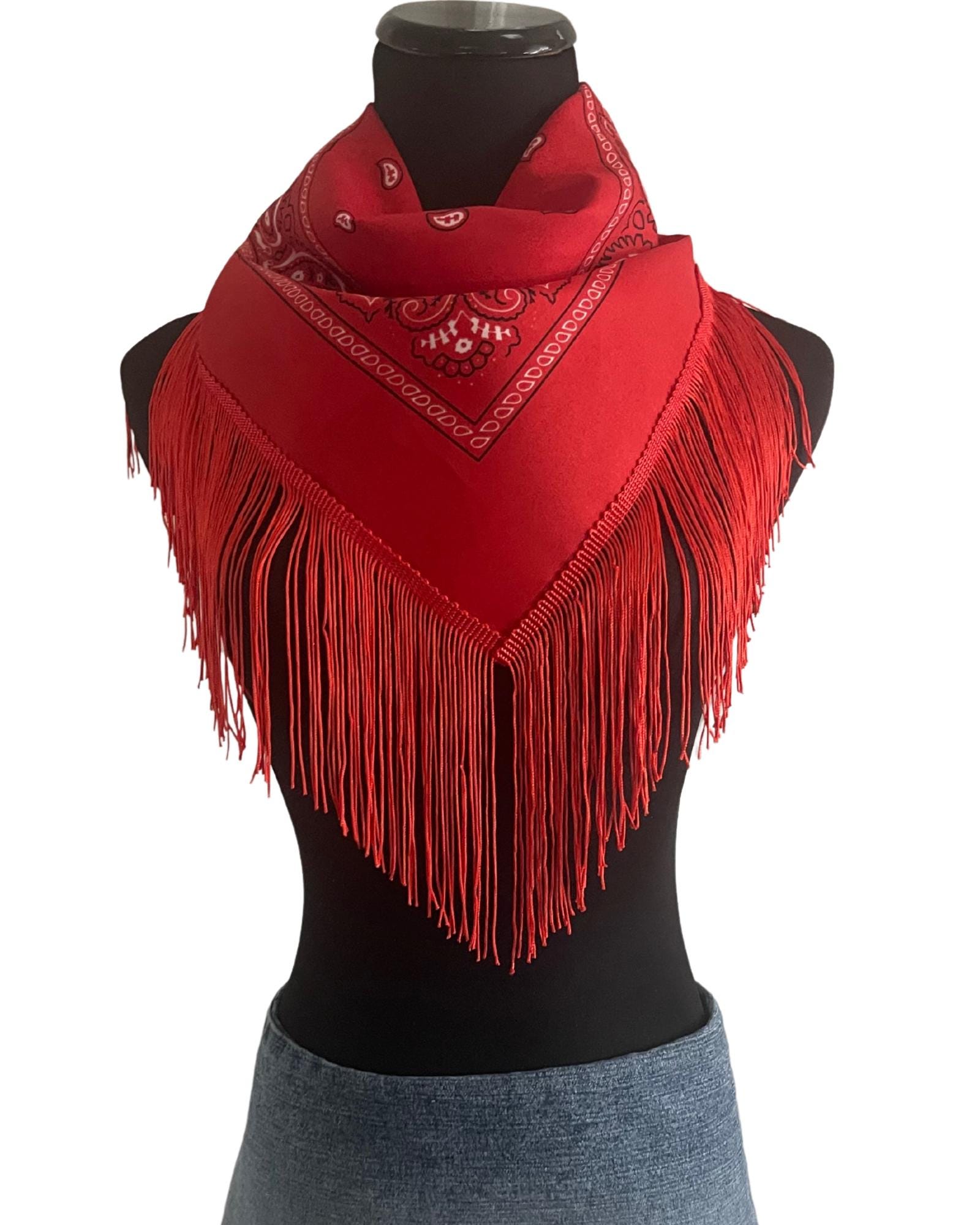 Red Fringe Bandana | Western Cowgirl Statement Scarf | Festival