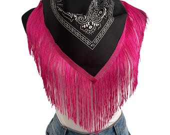 Yeehaw Sass Fringe Bandana – Pink Fringe Western Neck Scarf