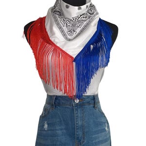 Haut bandana rouge, blanc et à franges - Patriotic Cowgirl Vibes