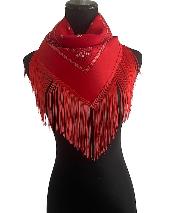 Red Fringe Bandana | Western Cowgirl Statement Scarf  display picture 2