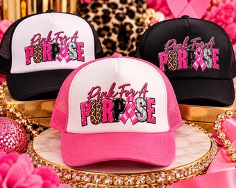 Pink For A Purpose Trucker Hat, Breast Cancer Awareness Hat, Pink Ribbon Cap, Breast Cancer Support Gift, Pink October Hat
