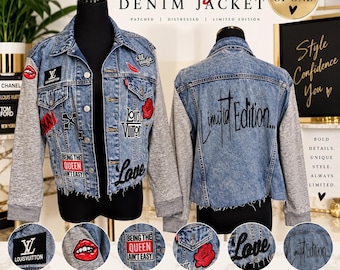Limited Edition Custom Levi’s Denim Jacket Women’s Medium, One of One Patch Jean Jacket, Distressed Denim Streetwear, Limited Edition Jacket
