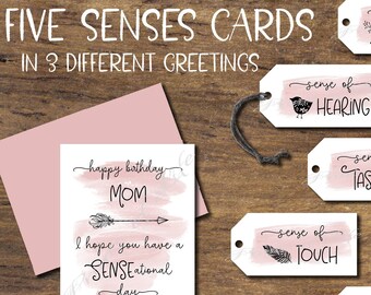 5 Senses Gift Tags & Card for Mom. Five senses for her. Instant download printable. Mother's Day. Birthday. Christmas. Best Mom Ever.