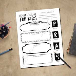 Prayer Journal for Kids. Instant download printable.  Boys, girls, youth, teens, children. Worksheet notes Bible study guide plan. PRAY.