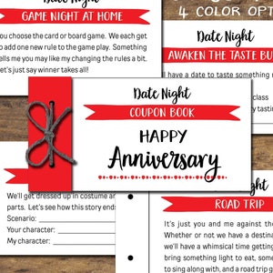 Anniversary Date Night Coupon Book. Instant download printable. Fun Romantic. Mens Womens gift. For him her husband wife spouse wedding.
