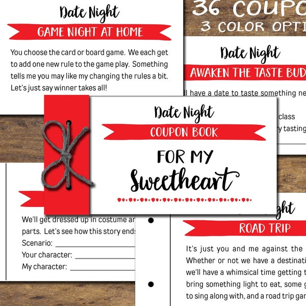 Date Night Coupon Book. Instant download printable. Fun Romantic. Mens Valentines day gift For him her husband wife boyfriend girlfriend.