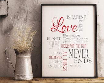 Love: 1 Corinthians 13. Instant download. DIY printable. Christian subway art. Wedding gift. Valentine's love. Gift for him her husband wife