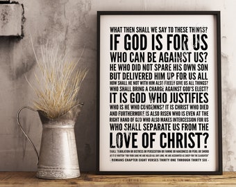 If God is For Us Who Can Be Against Us. Romans 8:31-36 Christian wall art. Instant download print. Printable artwork. Scripture. Bible Verse