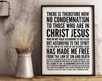 There is No Condemnation for those in Christ Jesus. Romans 8:1-4 Christian wall art. Instant download print. Printable artwork. Scripture.