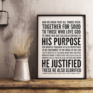 All Things Work Together for Good. Romans 8:28-30 Christian wall art. Instant download print. Printable artwork. Scripture. Bible Verse.