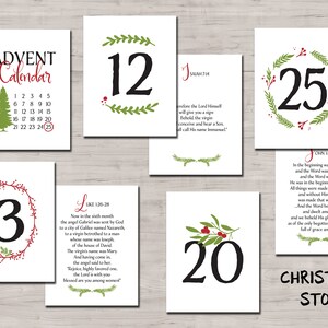 Advent Calendar cards. Instant download printable. Traditional Christian Christmas Story. Luke Matthew. Greenery print Scripture Bible verse