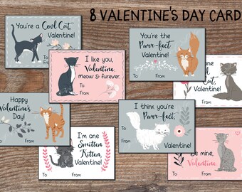 Kinder Valentinskarten für die Schule. Niedliche Katzen Valentinstag Tags für Jungen, Mädchen. Sofortiger Download zum Ausdrucken. Valentinskinder. Kätzchen Druck. kvc