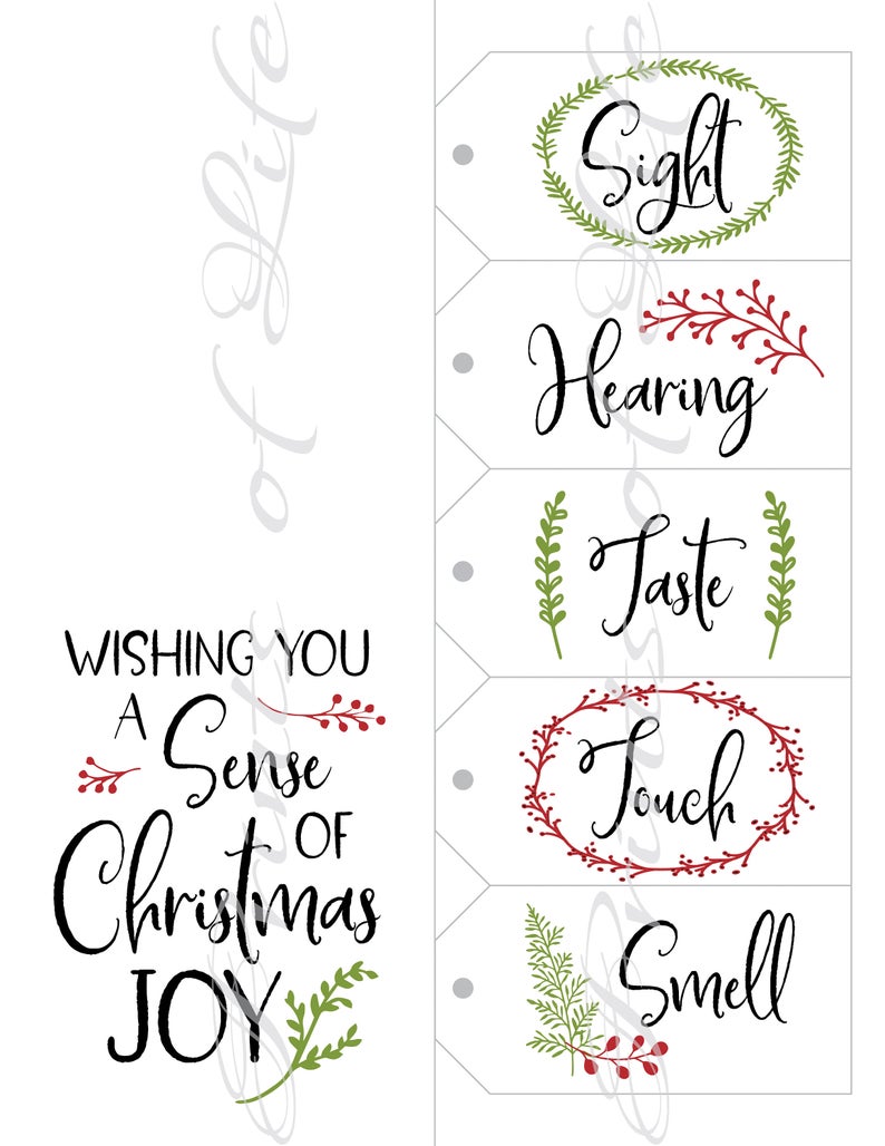 5 Senses Gift Tags Free Printable