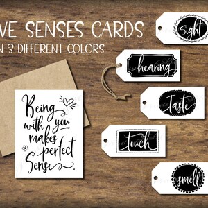 Five Senses Gift Tags & Card. Instant download printable. Mens Valentines day gift For him her husband wife boyfriend. Christmas Birthday. image 1