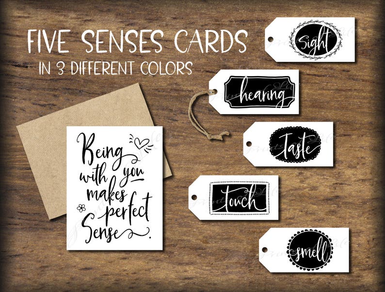 Five Senses Gift Tags & Card. Instant download printable. Mens Valentines day gift For him her husband wife boyfriend. Christmas Birthday. image 1