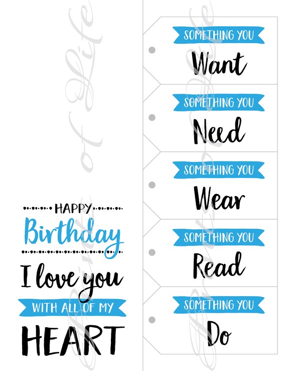 Five Senses Gift Tags & Birthday Card. Instant Download Printable