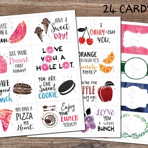 Cartes de boîte à lunch. Lot 2. Fruits et lunch. Téléchargement instantané au format PDF imprimable. 24 cartes d'encouragement. Notes inspirantes. Enfant Etudiants Enfants Adultes
