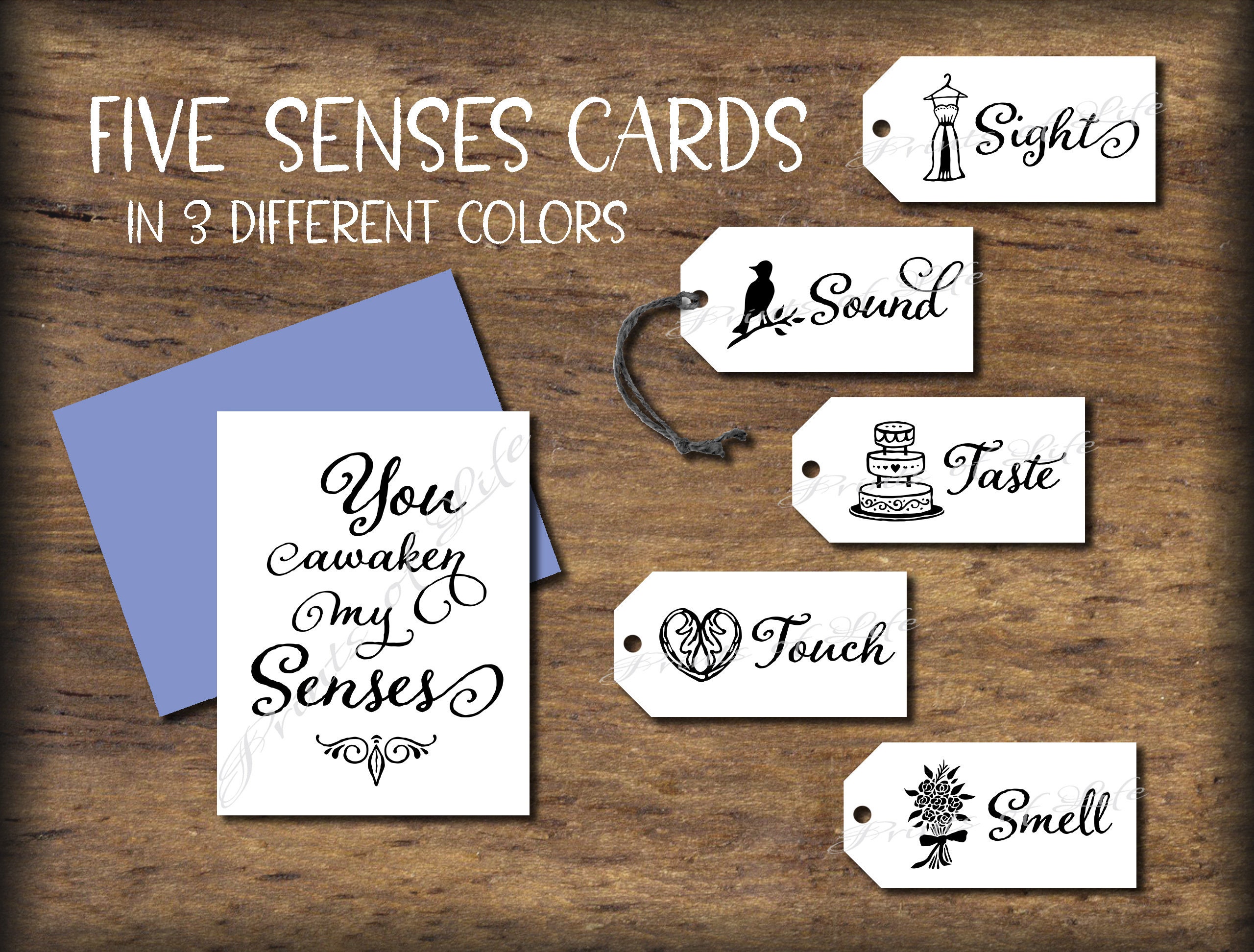 Five Senese Gift Tags & Card. 5 Senses Date Night Idea. Instant