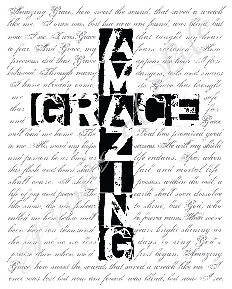 Amazing Grace Cross. Christian Wall Art Print. Instant | Etsy
