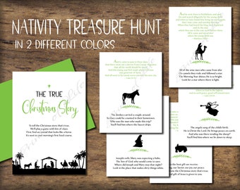 Nativity Treasure Hunt. Christmas scavenger hunt for kids. Instant download printable. Christian set. Holiday gift. Scripture Bible verse.