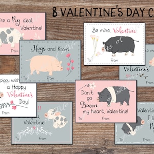 Cartes de Saint-Valentin pour enfants pour l'école. Étiquettes mignonnes de porc de Saint-Valentin pour des garçons, des filles. Téléchargement instantané. Imprimable Saint-Valentin. Enfants de la Saint-Valentin. kvc