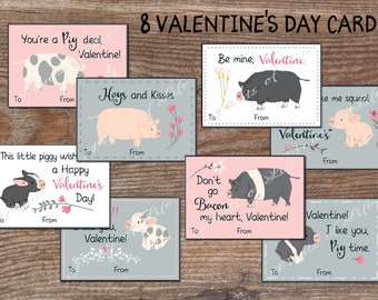 Kids Valentine cards for school. Cute pig Valentines Day tags for boys, girls. Instant download. Printable Valentine. Valentines kids. kvc