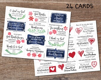 Thank you notes. Random Acts of Kindness. Bible verses. Lunch box cards. Instant download printable. 24 business card size. Pay it forward.