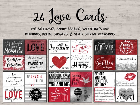 24 LOVE cards. Valentine's Day notes. Wedding. Anniversary. Military. Instant download printable. Valentine's love. Bible verse Scripture.