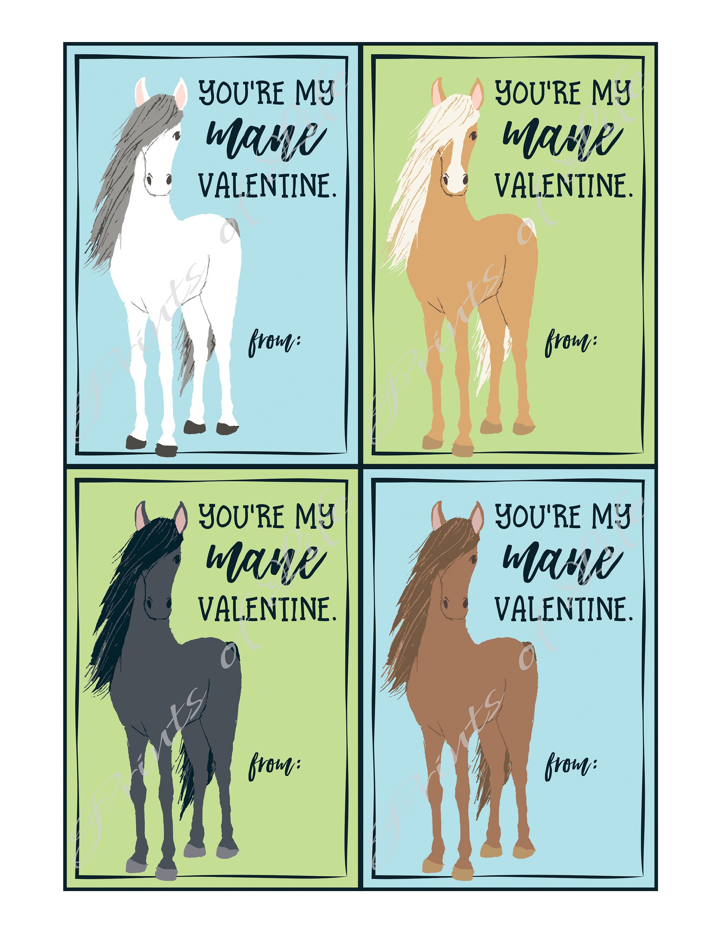 Kids Valentine cards for school. Horse Mane Valentines Day | Etsy