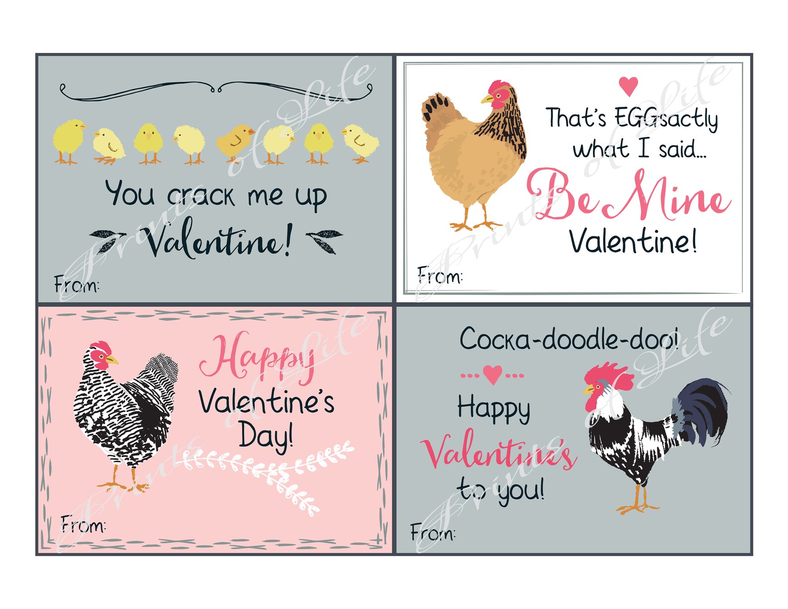 Chicken Valentine Cards for School. Kids Valentines Day Tags Etsy