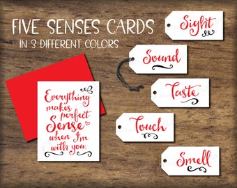 Five Senses Gift Tags & Card. 5 senses Instant download printable. Mens Valentines day gift For him her husband wife. Birthday Christmas.