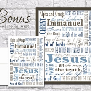 Names of Jesus. Instant download printable pdf jpg. 8x10 & 11x14 prints 5x7 CARD. Home decor. Christian Subway Art. Wall Sign. Blue Brown. image 2