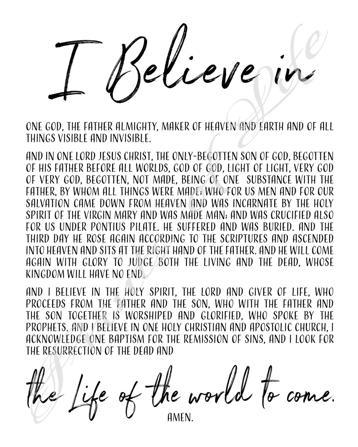 Christian Artwork Nicene Creed Instant Download Printable Etsy