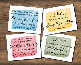 Act of kindness cards. Small random acts. Drive Thru fast food coffee. Thank you printable gift tags. Instant download print. Pay it forward