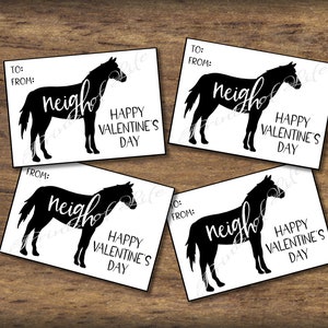 Cartes de Saint-Valentin pour enfants pour l'école. Animaux de la ferme N&B - Cheval. Saint Valentin. Téléchargement instantané imprimable. Cartes de Saint-Valentin DIY. Hennissement poney. kvc