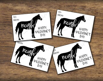 Kids Valentine cards for school. B&W farm animals - Horse. Valentines Day. Instant download printable. DIY Valentines cards. Pony Neigh. kvc