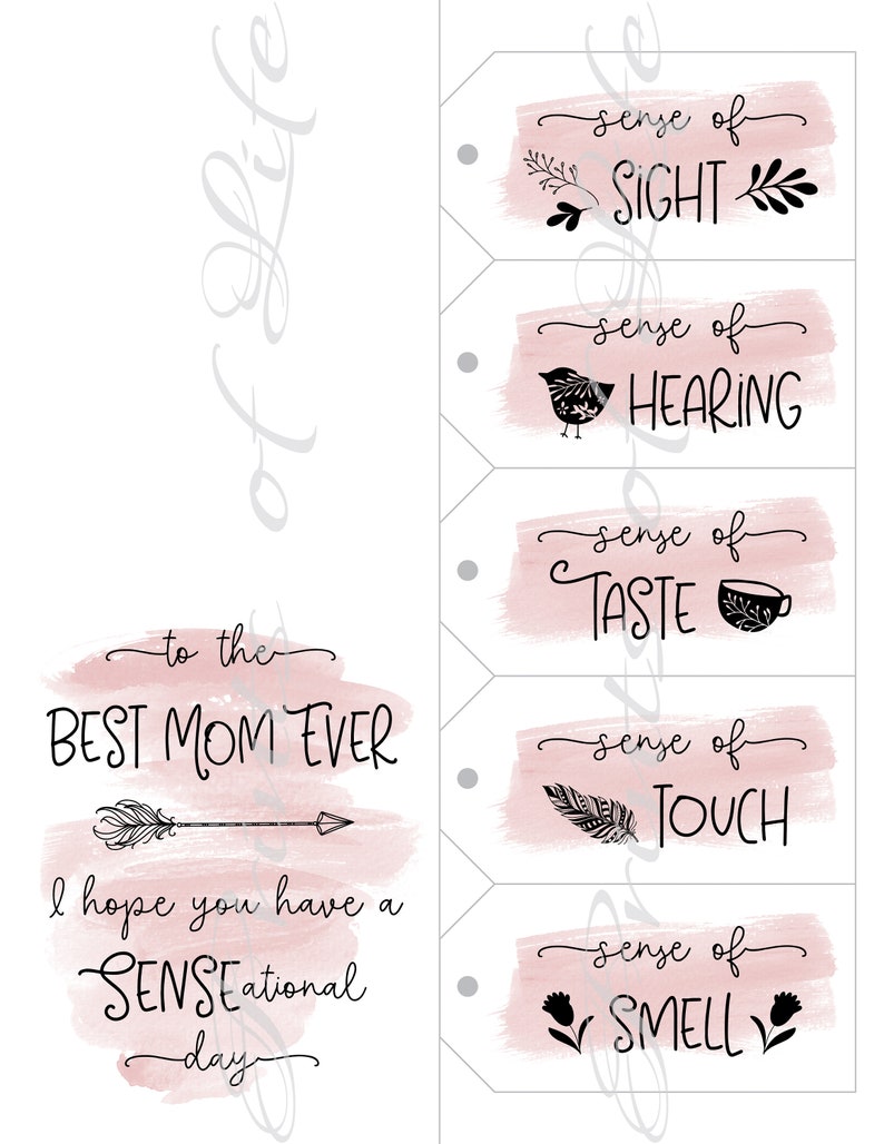 Instant download printable 5 Senses Gift Tags /& Card for Mom Mother/'s Day Five senses for her Christmas Birthday Best Mom Ever.