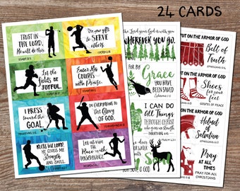Lunch box notes. Set 9. Boys Scripture. Instant download printable PDF. Bible verse. Christian cards. Kids. Men. Armor of God. Sports. Frog.