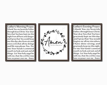 Luther's Morning Prayer. Evening Prayer. Amen. Christian art printable. Instant download. Farmhouse prints. Reformation 500. Martin Luther.