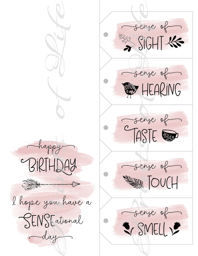 5 Senses Gift Tags Card Instant Download Printable Five Etsy