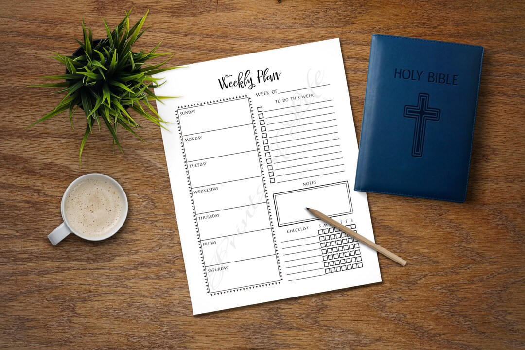 Weekly Plan. Christian Day Planner. Worksheet. Calendar. Notebook. PDF ...